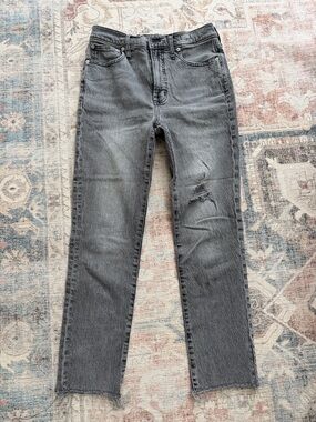 Madewell Straight Grey Wash Jeans with Knee Distress